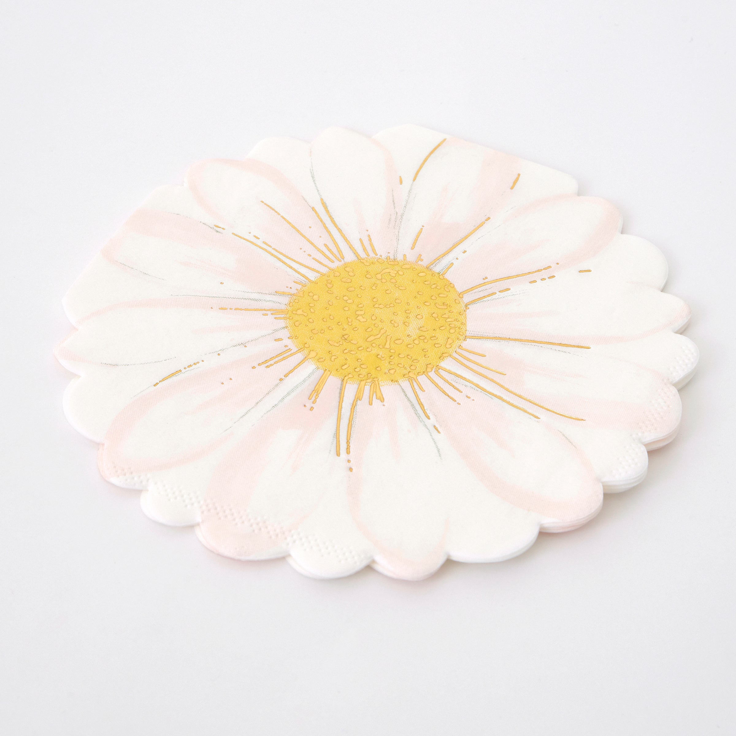 Our flower napkins, beautifully illustrated to look like daisies, have stylish shiny gold foil details.