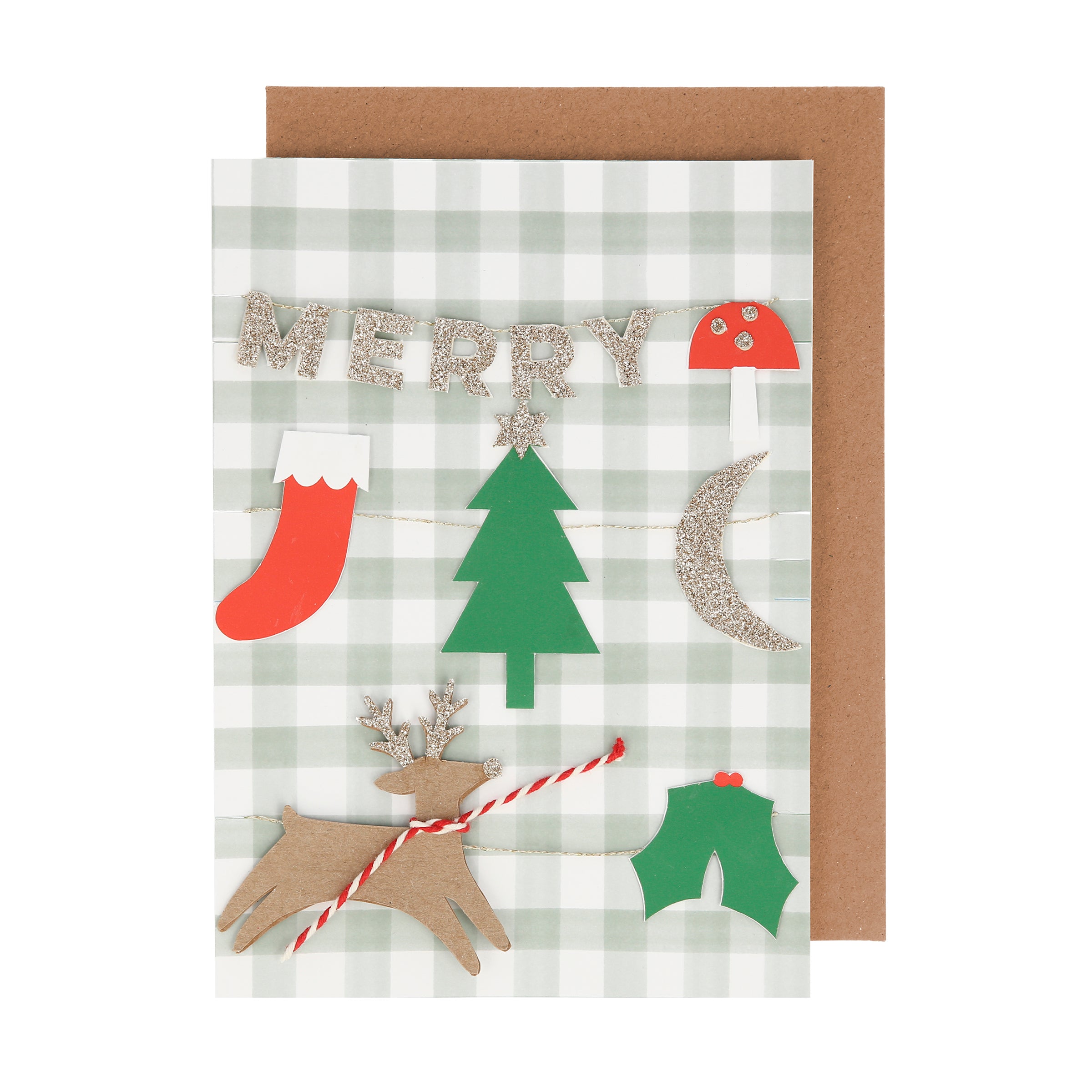 Our 3D Christmas card features 2 Christmas garlands for decorative effect.