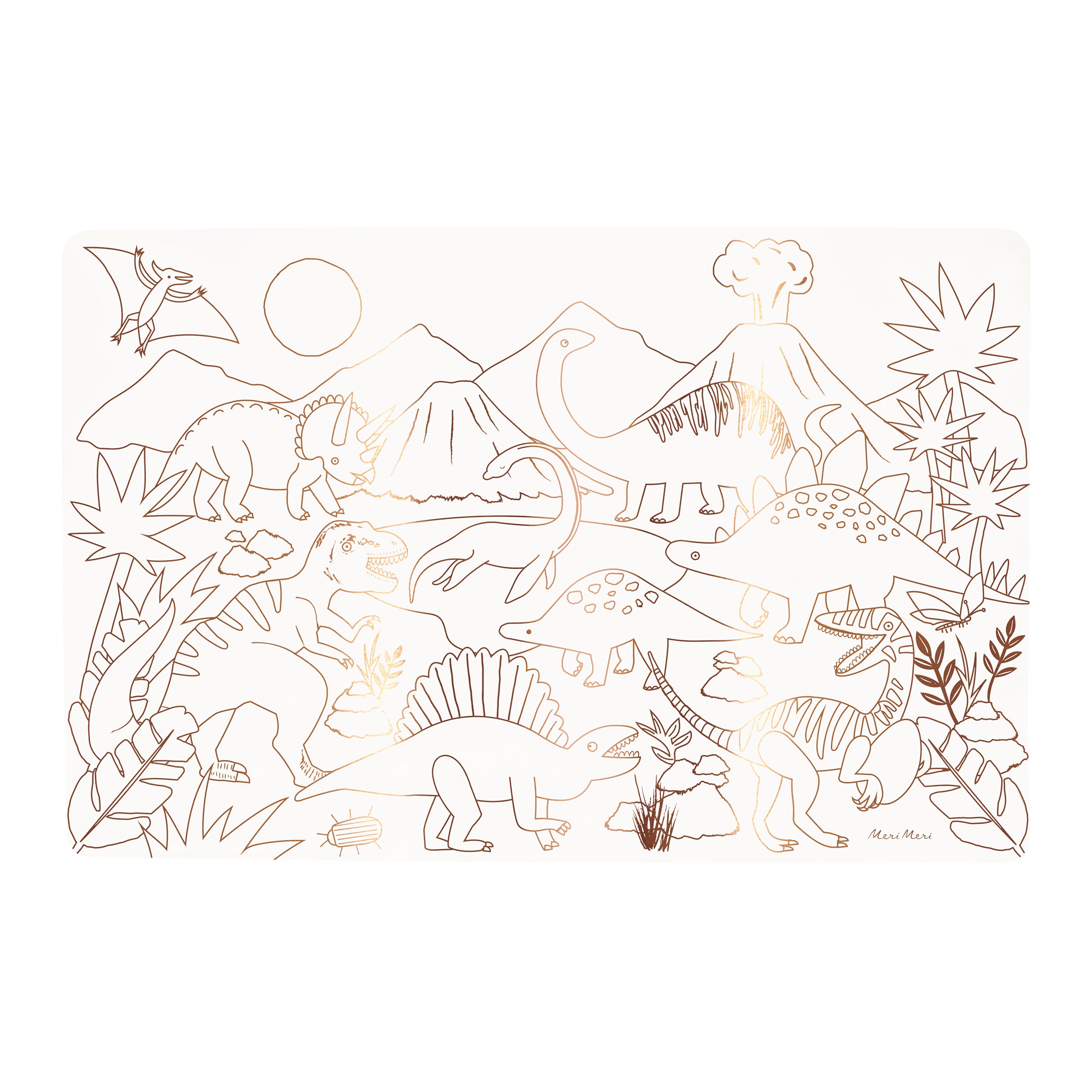 Colouring time is here, with out special kids placemats featuring dinosaurs, perfect for a dinosaur party.