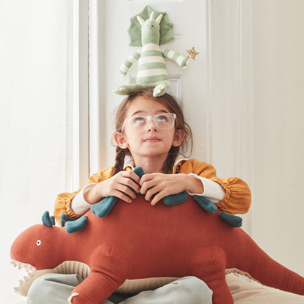 Bruce the stegosaurus toy is a fabulous kid's soft toy crafted from knitted organic cotton. Image2