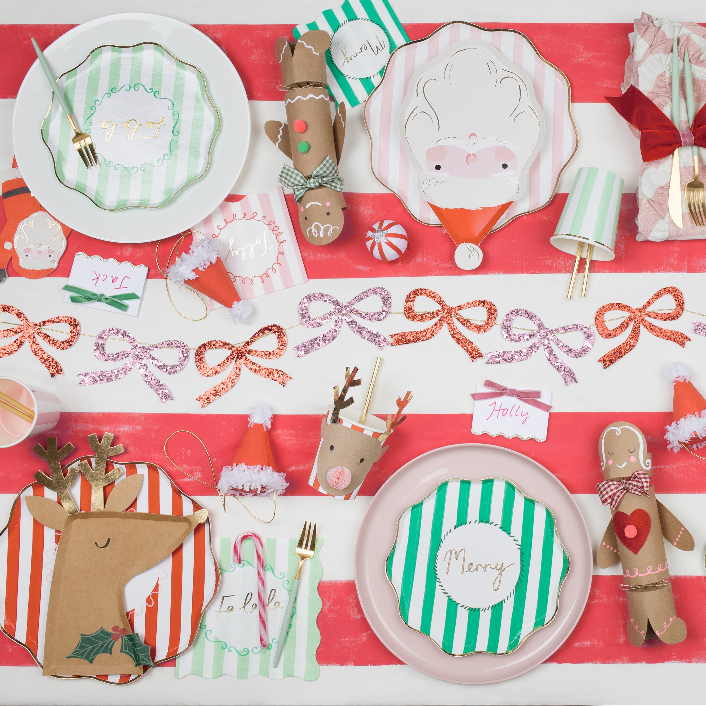 Our party plates, in the shape of a reindeer with gold foil antlers, make special Christmas table decorations.