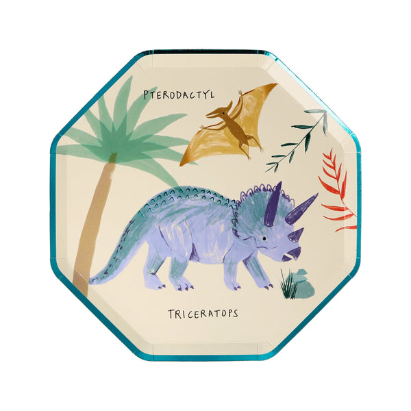 Our amazing paper plates with dinosaur designs are perfect to add to your dinosaur party supplies. Image2