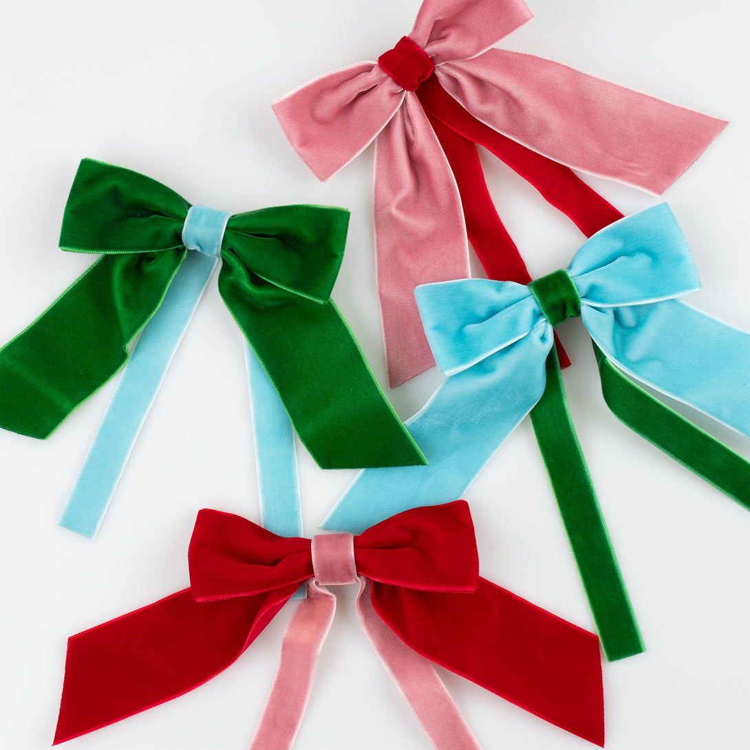 Our velvet bows make versatile Christmas gift box decoration ideas.