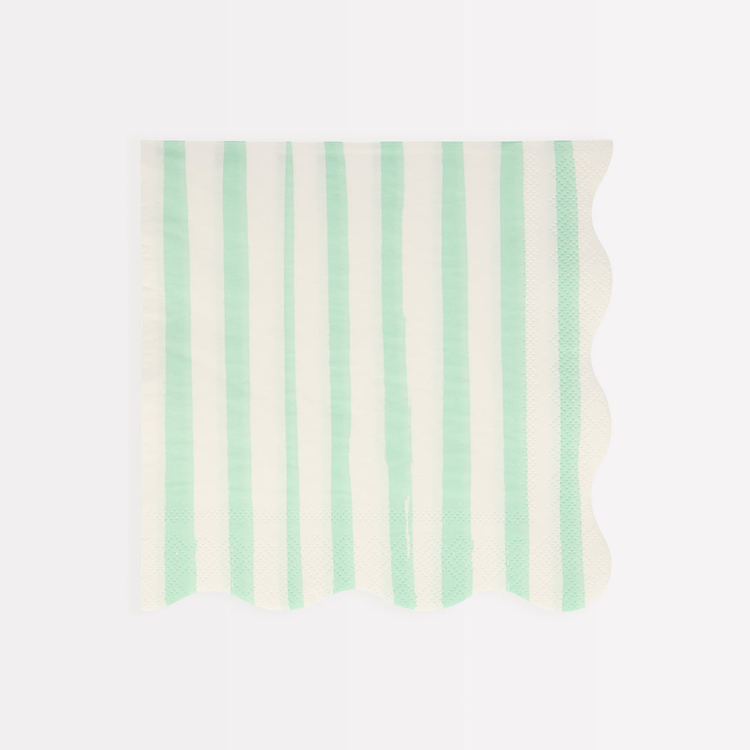 Our paper napkins, designed as striped green napkins, are ideal to add to your birthday party supplies.