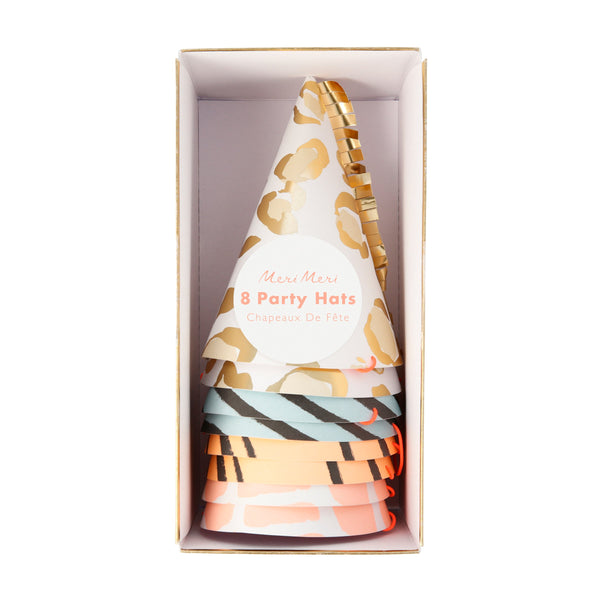 Our paper party hats, with an animal print design, are ideal for your safari theme party. Image3