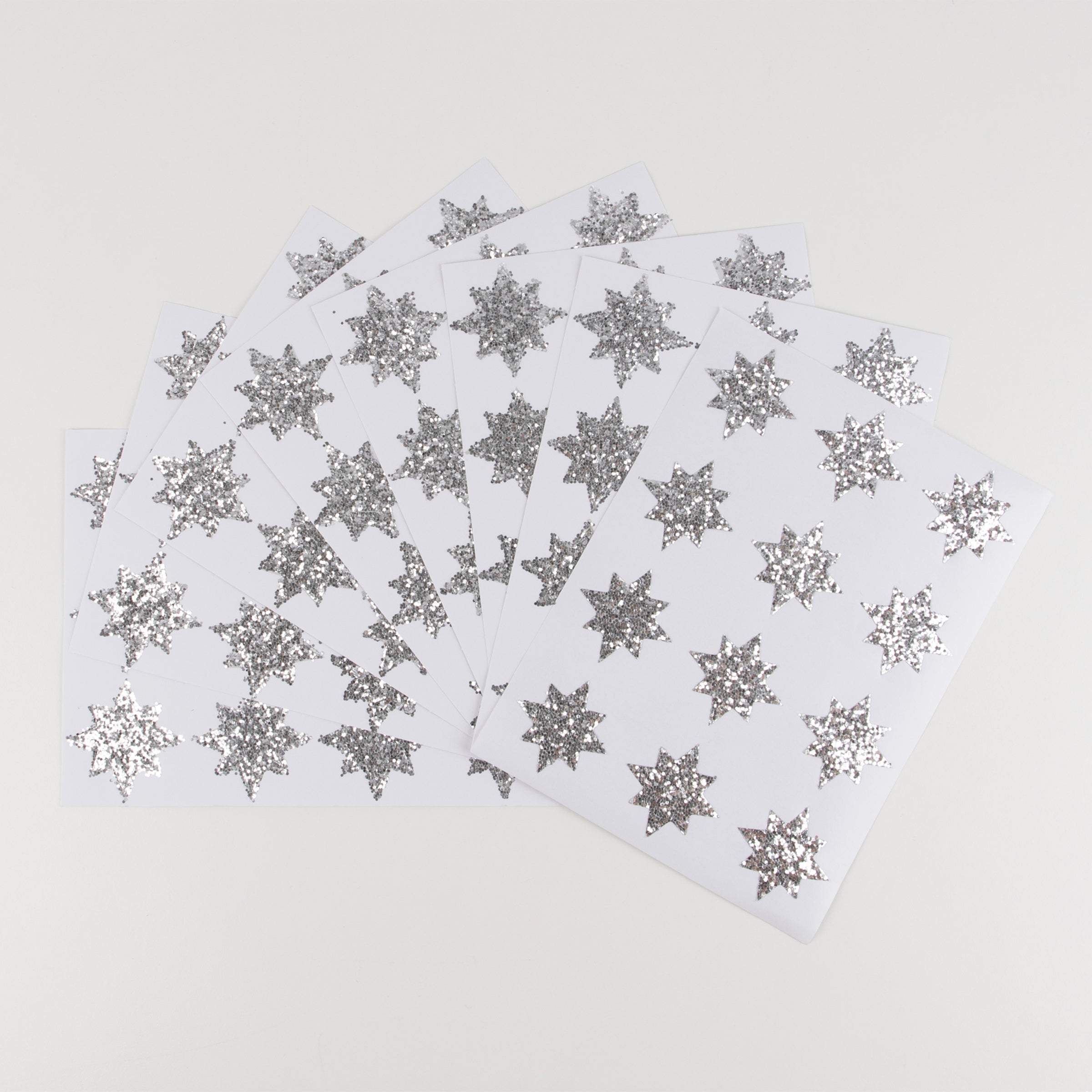 These fabulous glitter stickers, crafted with ECO silver glitter, are in the shape of a eight point stylish star.