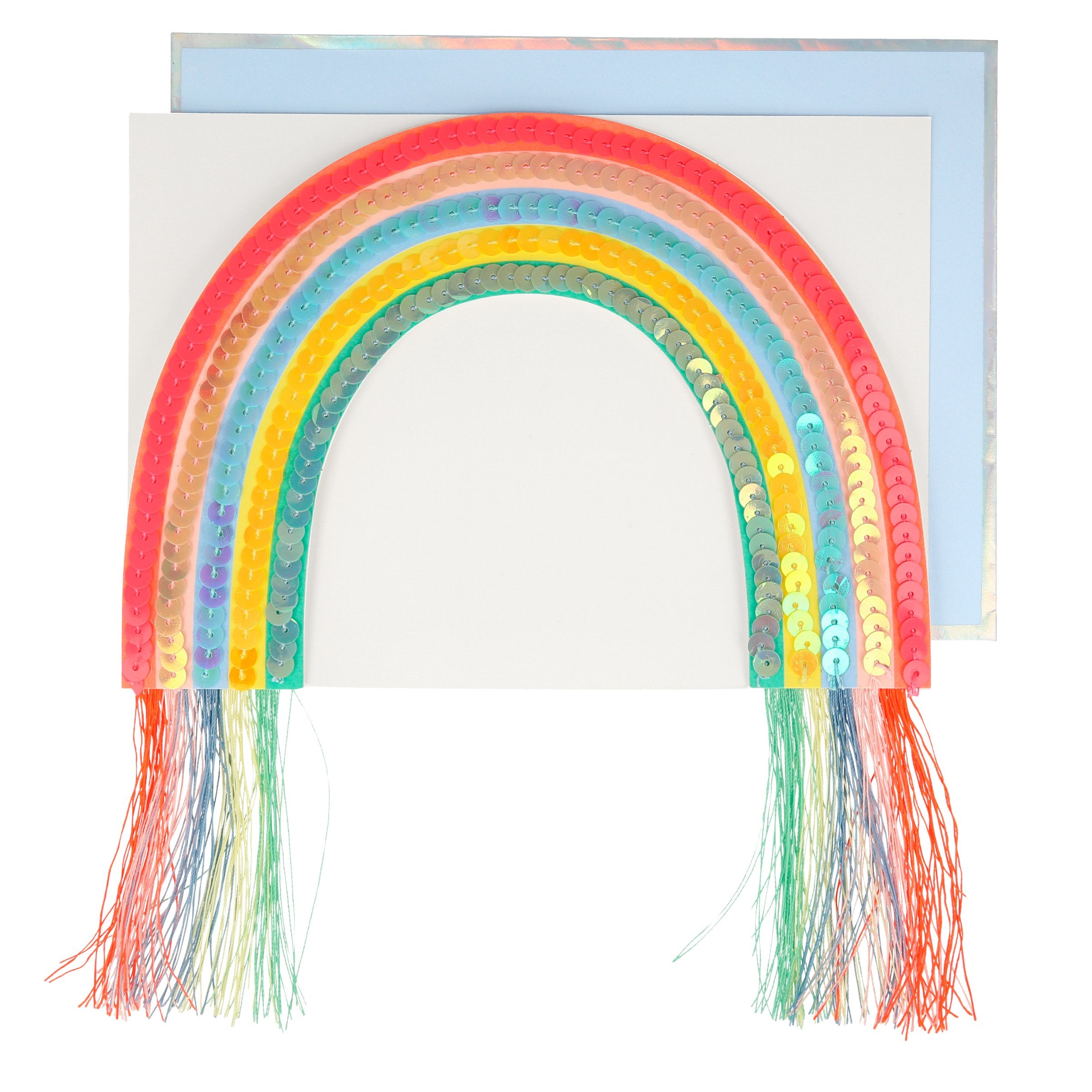 Our rainbow birthday card has stitched sequin tassels for a fabulous effect.