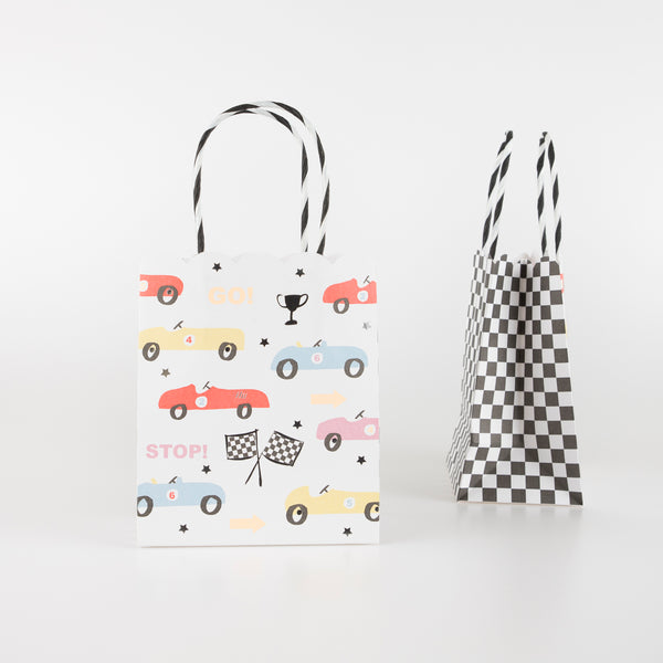 These colourful race car paper bags are great to fill with party favours for a race car birthday party. Image2