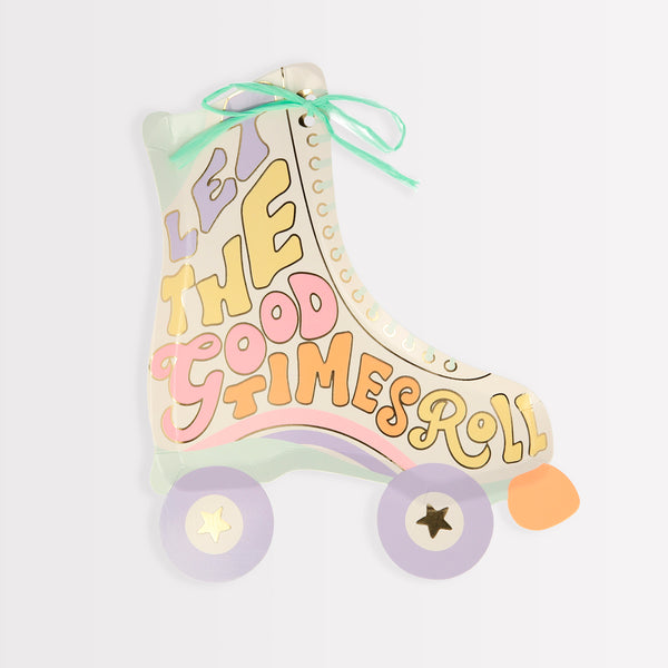 Our party plates, designed in the shape of a roller skate with raffia laces, are great for a roller skate party or a special fun celebration.