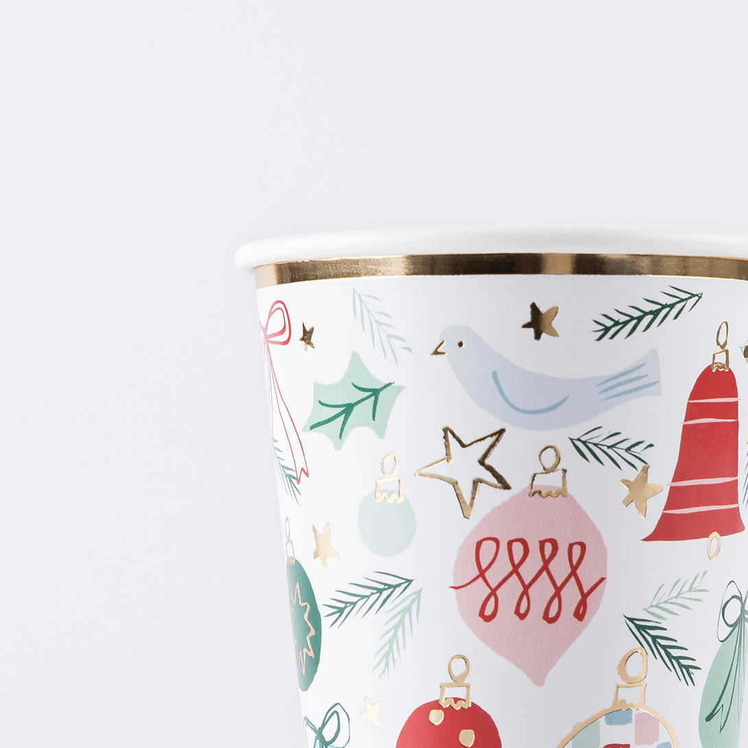 Our party cups, with traditional festive illustrations, are perfect for Christmas drinks.