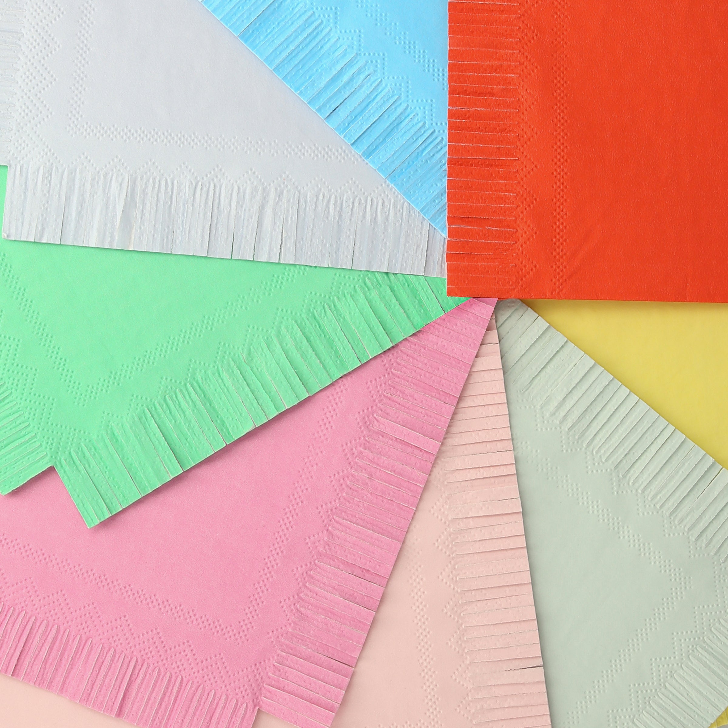 Our party napkins, in bright colours, add a decorative touch to your birthday party table.