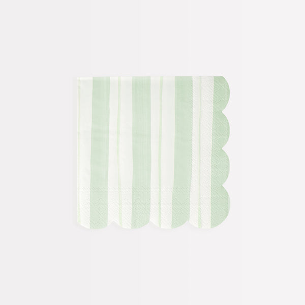 These paper napkins feature a blue, pink and green striped ticking design. Image5