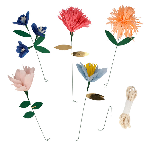 This fabulous flower decoration is crafted from colourful tissue paper flowers, with gold foil  and green leaves. Image4